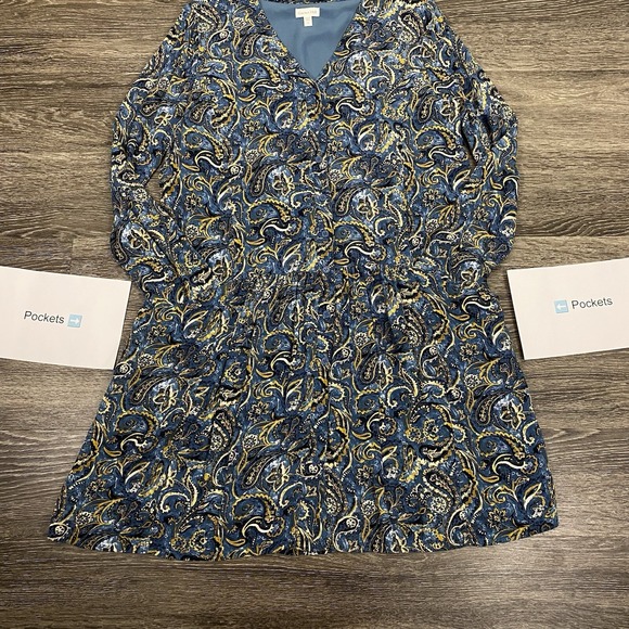 Garnet Hill Dress Womens Size 12 Blue Dropwaist Button-Up Fall Paisley Quiet Lux - Picture 8 of 15